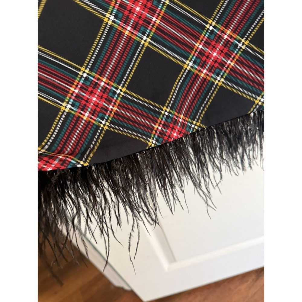 J Crew Sheath Dress Tartan Plaid Feather Trim Holiday Black Red Green Sz 10 - Picture 5 of 7